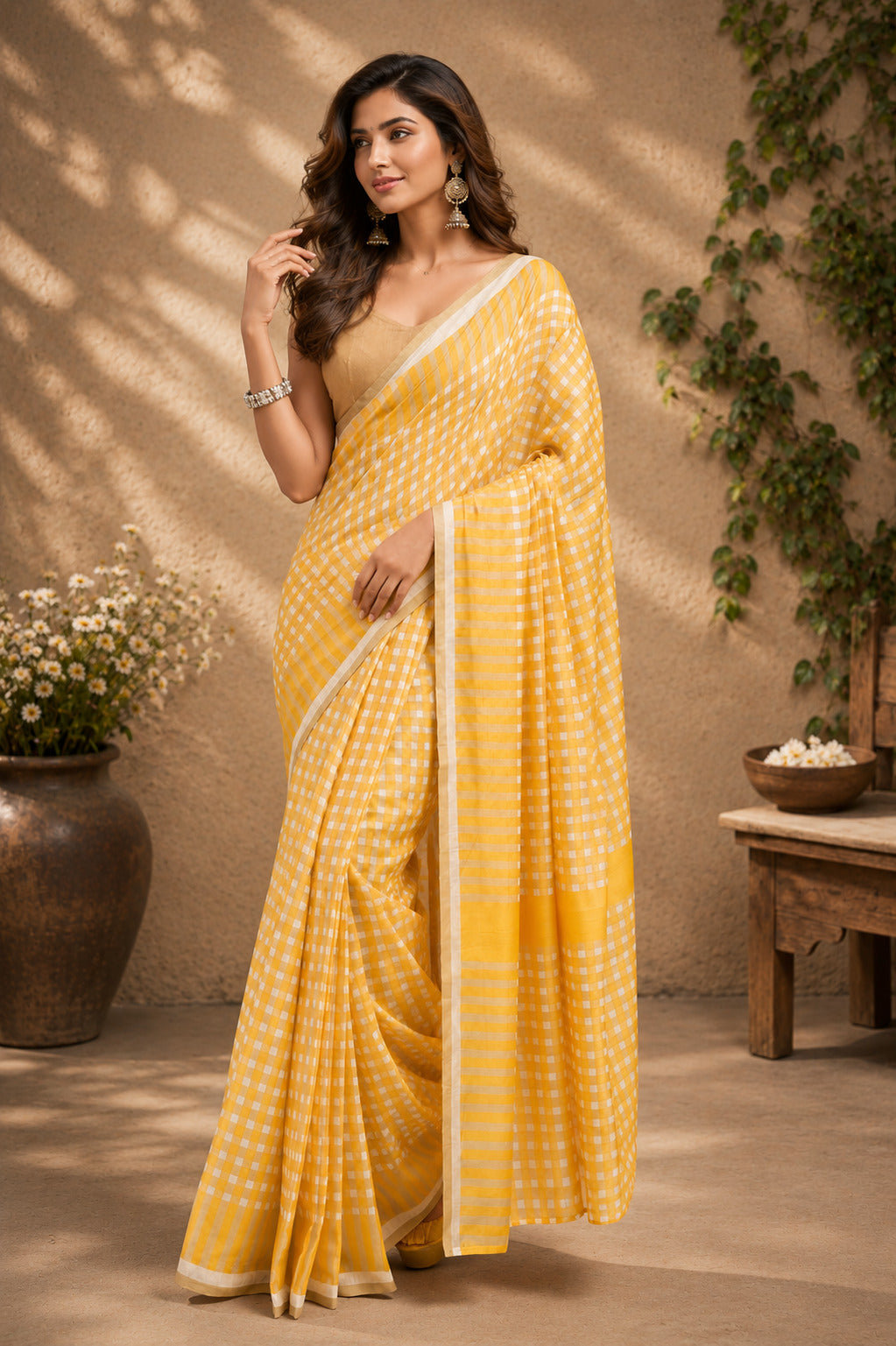 Dwija Fashion Yellow Party Wear Printed Linen Ready To Wear Saree With Unstitched Blouse