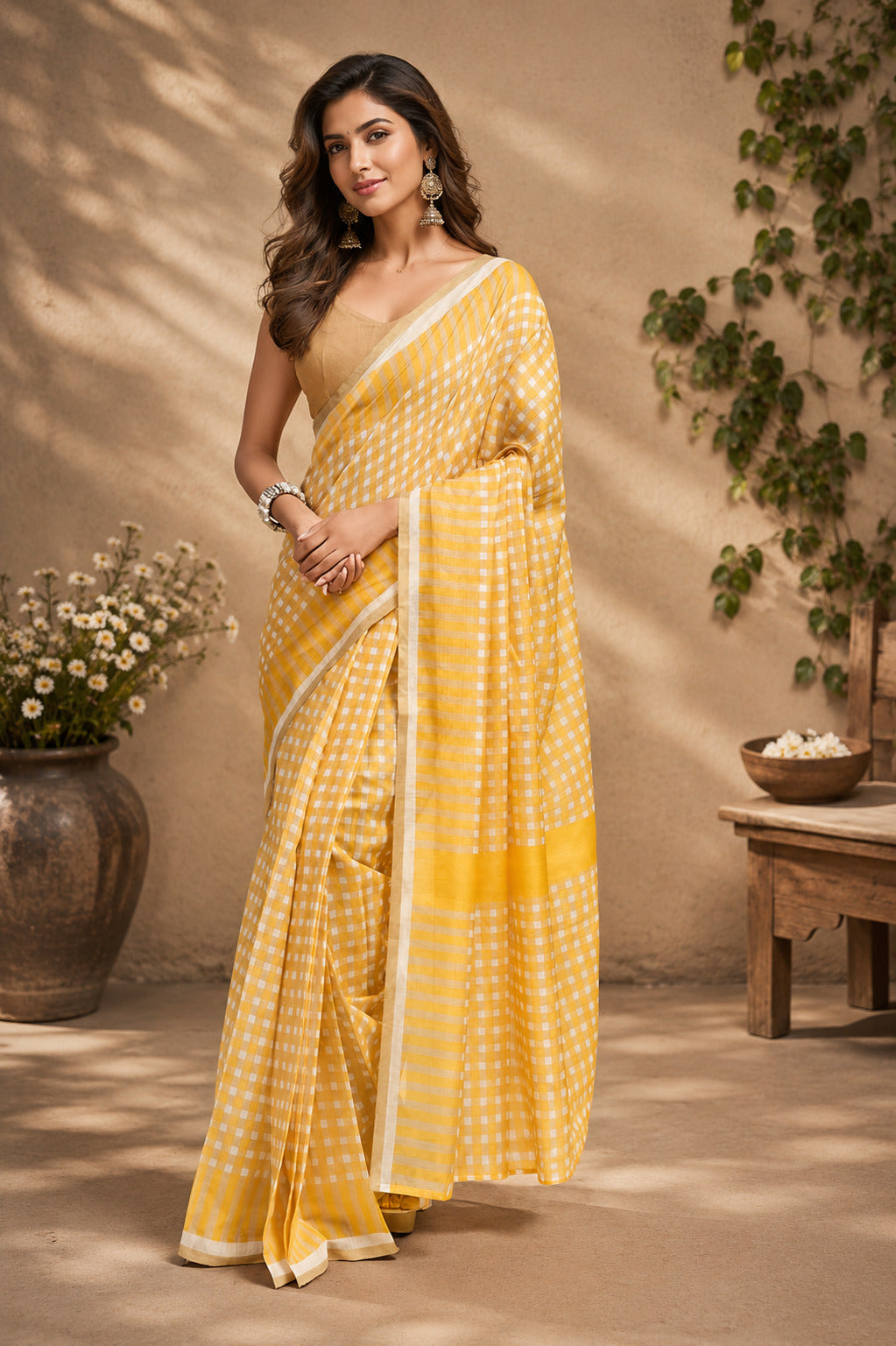 Dwija Fashion Yellow Party Wear Printed Linen Ready To Wear Saree With Unstitched Blouse