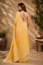Thumbnail for Dwija Fashion Yellow Party Wear Printed Linen Ready To Wear Saree With Unstitched Blouse