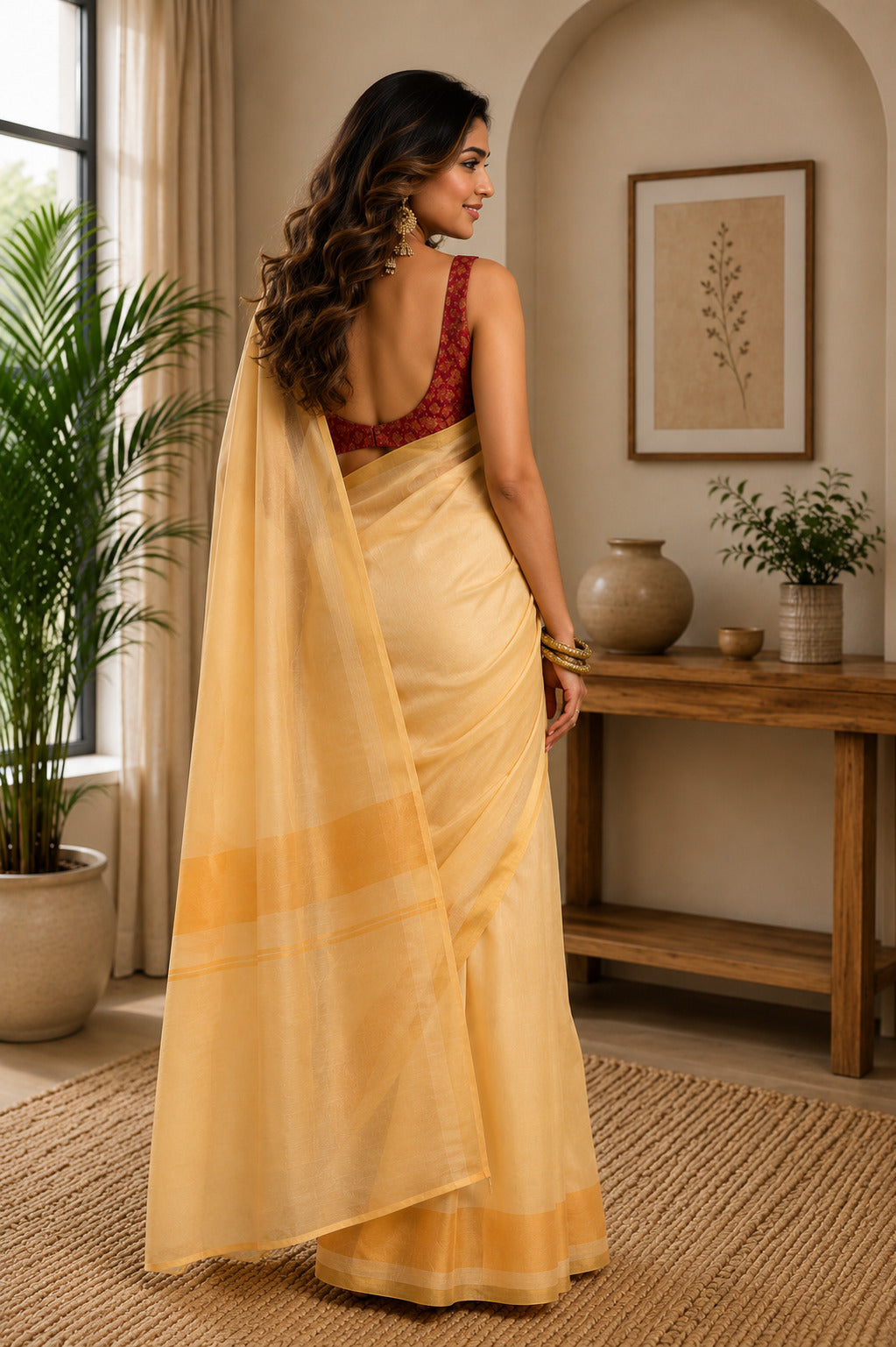 Dwija Fashion Yellow Party Wear Printed Linen Ready To Wear Saree With Unstitched Blouse