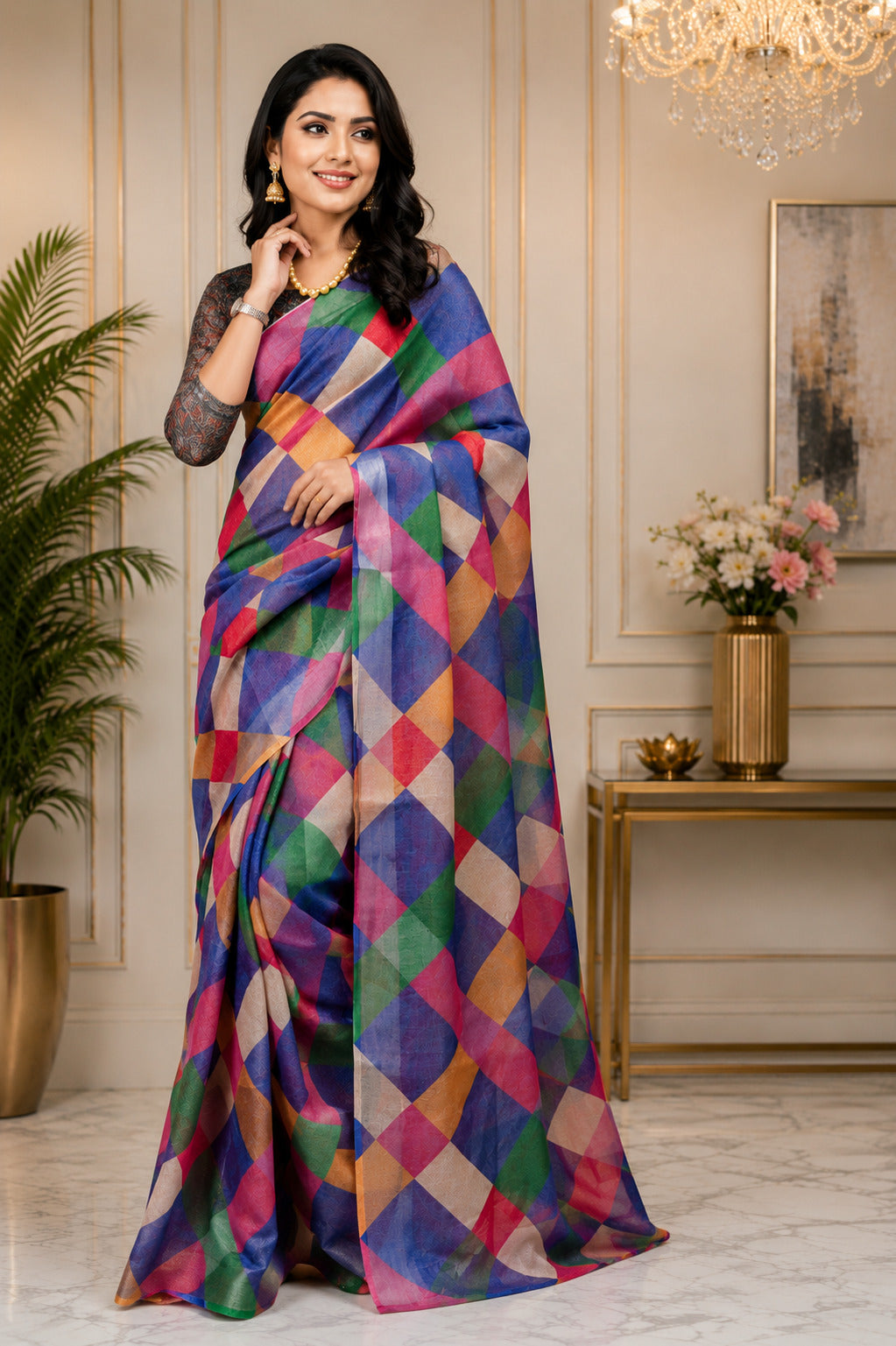 Dwija Fashion Multicolor Party Wear Printed Linen Ready To Wear Saree With Unstitched Blouse - Dista