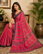 Thumbnail for Dwija Fashion Pink Party Wear Printed Linen Ready To Wear Saree With Unstitched Blouse