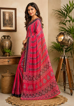 Thumbnail for Dwija Fashion Pink Party Wear Printed Linen Ready To Wear Saree With Unstitched Blouse