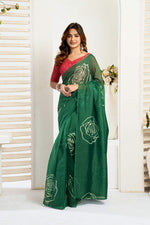 Thumbnail for Dwija Fashion Green Party Wear Printed Linen Ready To Wear Saree With Unstitched Blouse