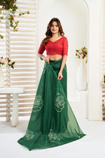 Thumbnail for Dwija Fashion Green Party Wear Printed Linen Ready To Wear Saree With Unstitched Blouse