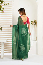 Thumbnail for Dwija Fashion Green Party Wear Printed Linen Ready To Wear Saree With Unstitched Blouse