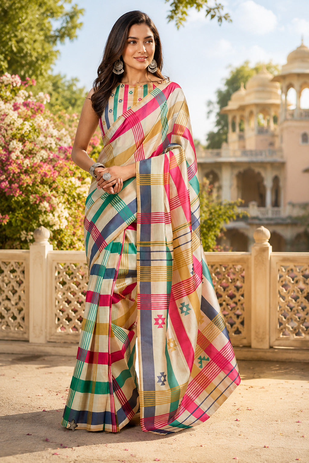 Dwija Fashion Multicolor Party Wear Printed Linen Ready To Wear Saree With Unstitched Blouse