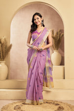 Thumbnail for Dwija Fashion Dusky Pink Party Wear Printed Linen Ready To Wear Saree With Unstitched Blouse