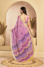 Thumbnail for Dwija Fashion Dusky Pink Party Wear Printed Linen Ready To Wear Saree With Unstitched Blouse