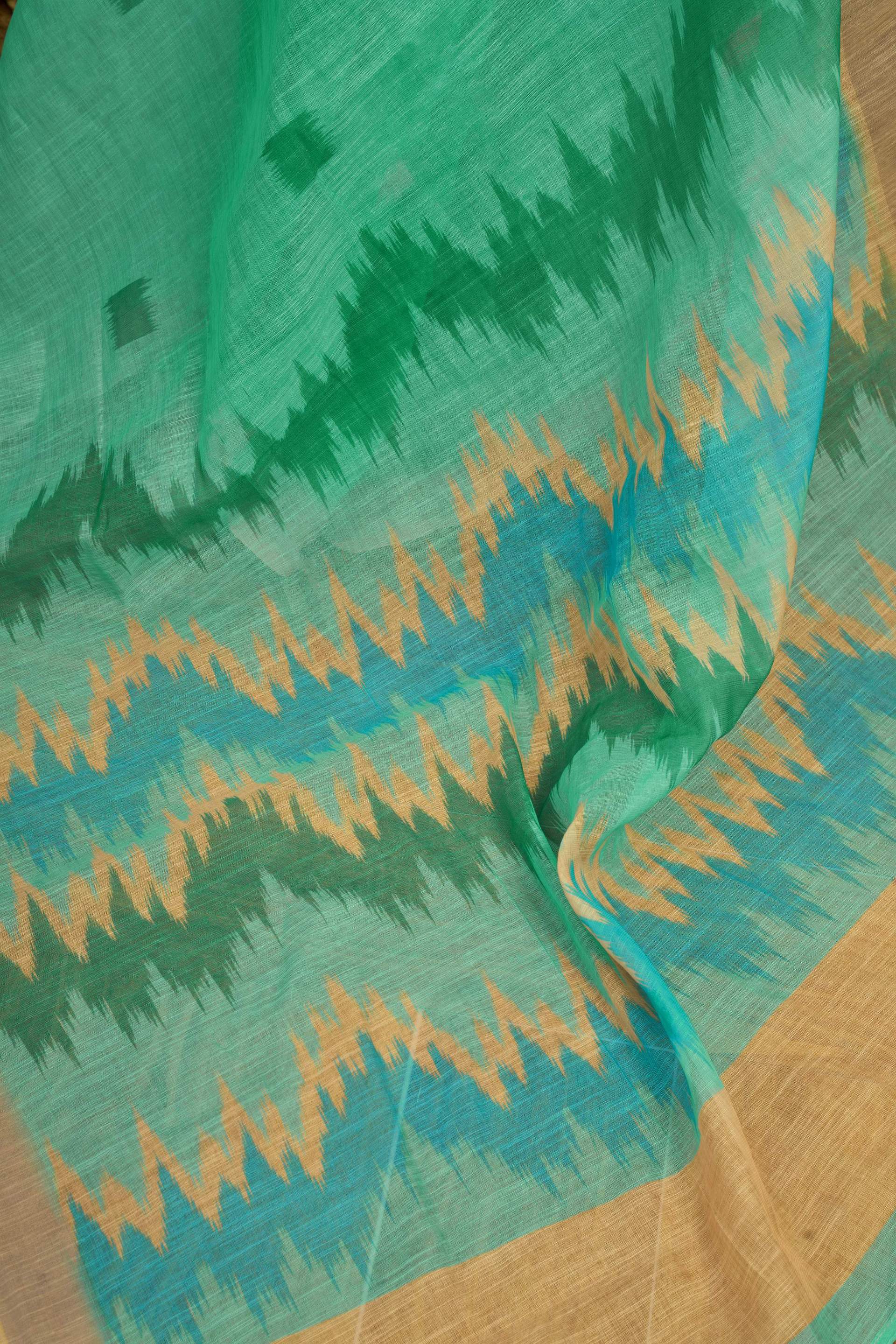 Dwija Fashion Mint Green Party Wear Printed Linen Ready To Wear Saree With Unstitched Blouse
