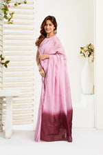 Thumbnail for Dwija Fashion Pink Party Wear Printed Linen Ready To Wear Saree With Unstitched Blouse