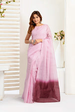 Thumbnail for Dwija Fashion Pink Party Wear Printed Linen Ready To Wear Saree With Unstitched Blouse