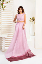 Thumbnail for Dwija Fashion Pink Party Wear Printed Linen Ready To Wear Saree With Unstitched Blouse
