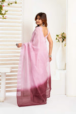 Thumbnail for Dwija Fashion Pink Party Wear Printed Linen Ready To Wear Saree With Unstitched Blouse
