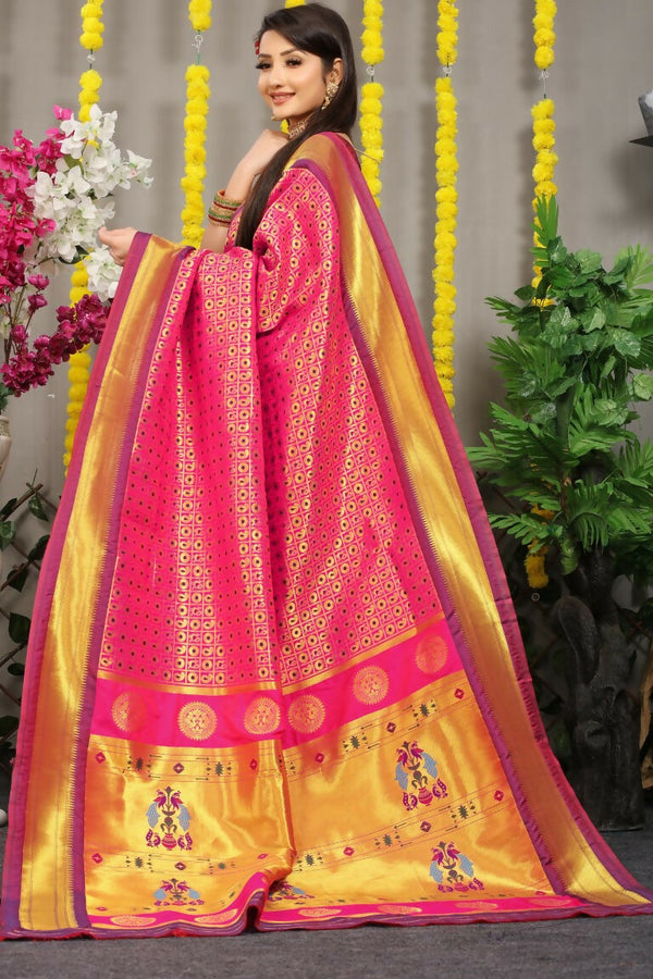 Jyoti Fashion Women's Pink Banarasi Silk Zari Woven Saree with Blouse - Distacart