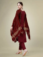 Thumbnail for Jyoti Fashion Women's Maroon Cotton Blend Embroidery & Sequence work Kurta with Trouser & Dupatta - Distacart