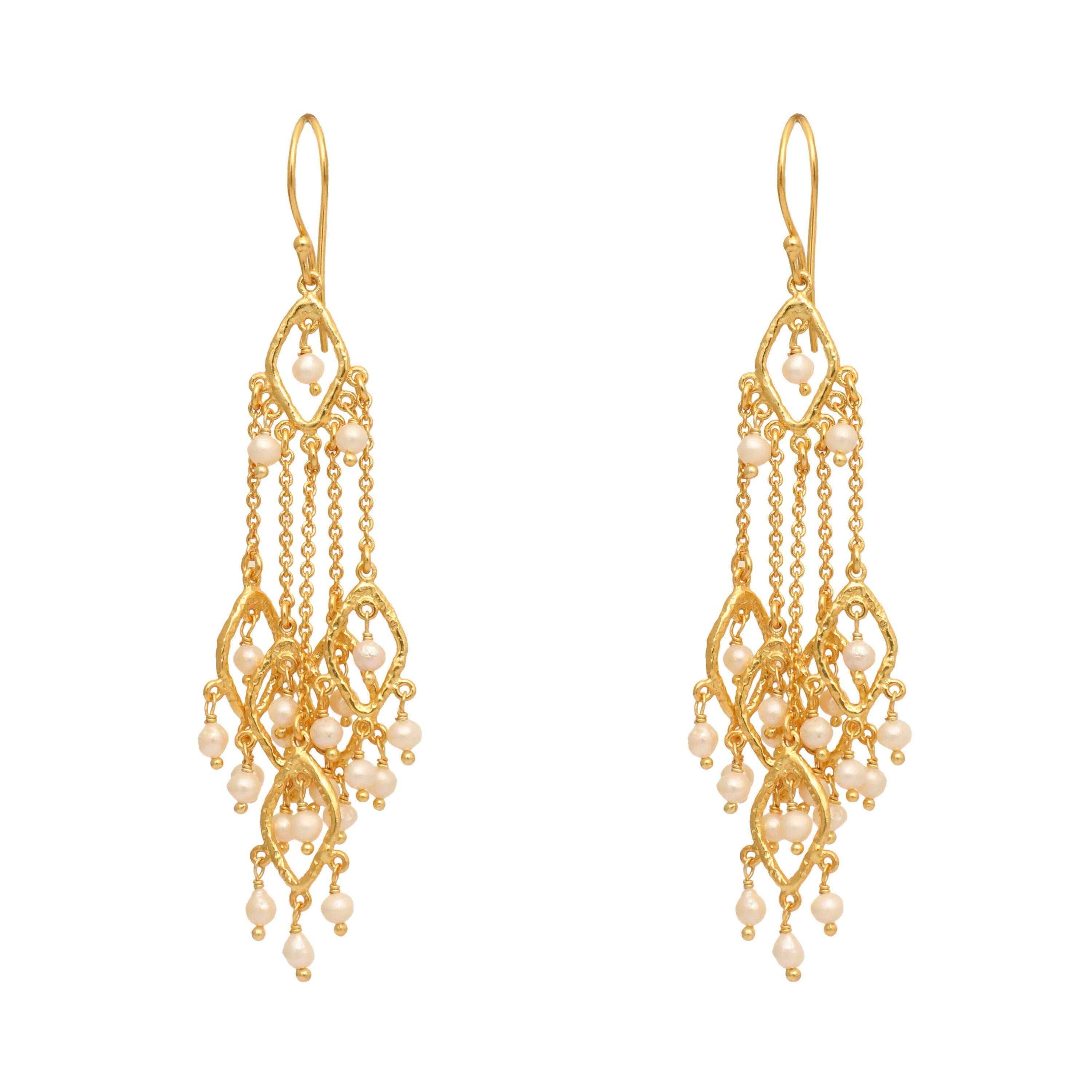 Nuyug 18k String of Pearls Gold Anti Tarnish Earrings