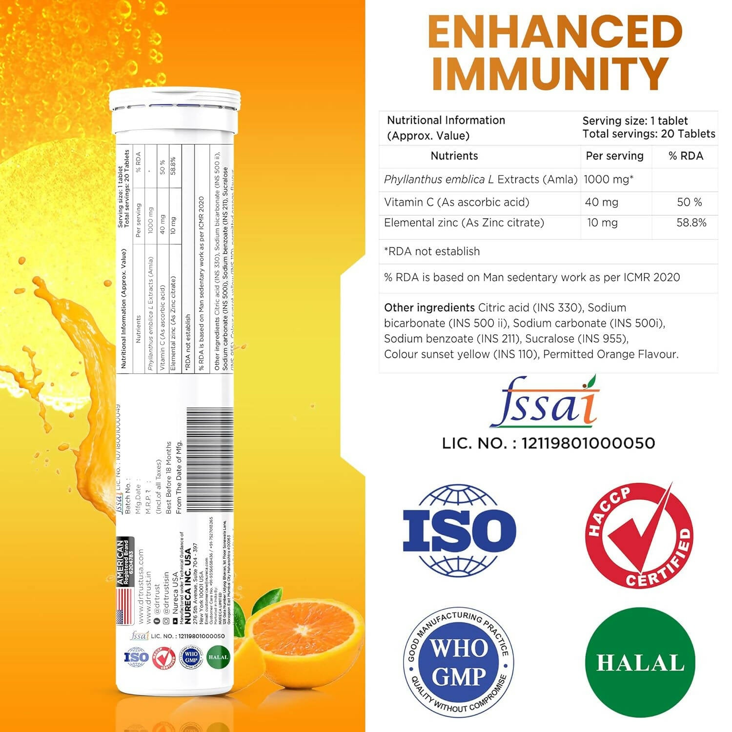 Dr Trust Vitamin C Effervescent Tablets - Orange Flavor - Distacart