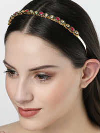 Thumbnail for NVR Women's Multi colour Kundan Gold-Plated Embellished Hairband - Distacart