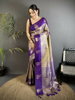 Thumbnail for Joban Fashion Purple Intricate Zari Weaving Soft Silk Dharmavaram Saree - Distacart
