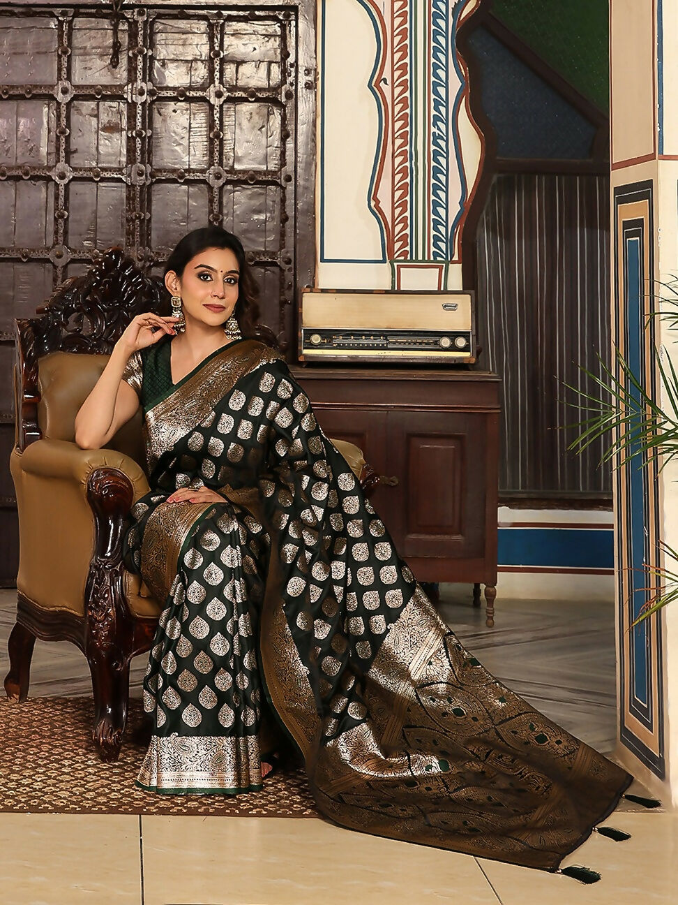 Astita Dark Green Silk Saree