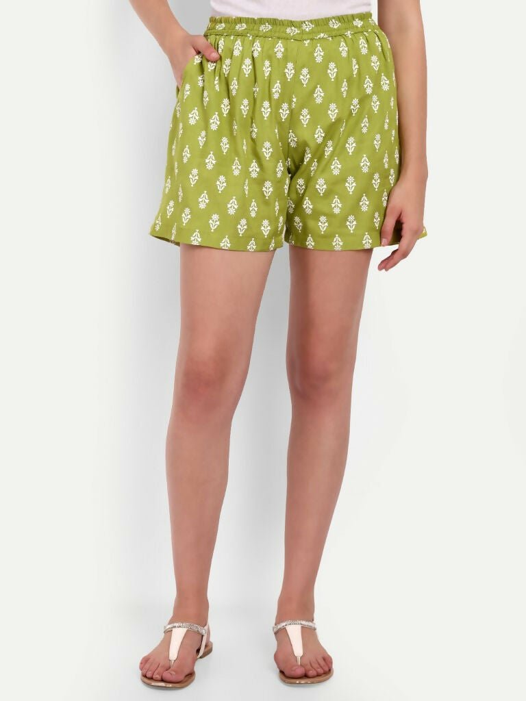 Alvano Printed Blue, Green Boxer Shorts, Night Shorts, Regular Shorts, Bermuda Shorts - Distacart