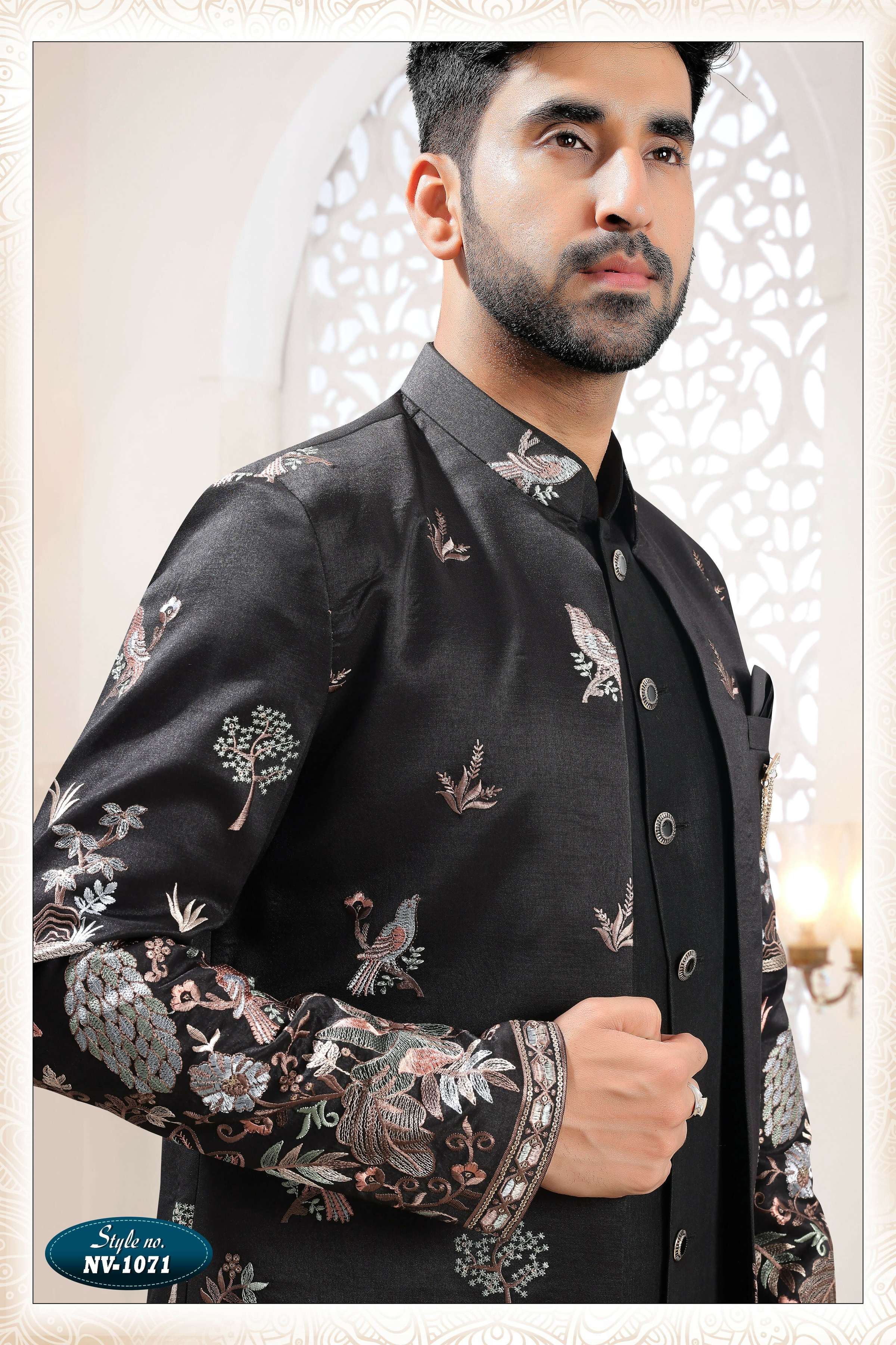 Joban Fashion Men's Black Straight Silk Thread And Sequence Embroidery All Over 3 Pc Kurta Set - Distacart