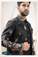 Thumbnail for Joban Fashion Men's Black Straight Silk Thread And Sequence Embroidery All Over 3 Pc Kurta Set - Distacart