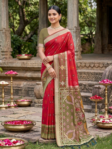 Shree Shyam Fashion Red Soft Silk Saree - Dista