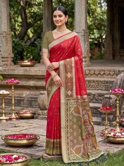 Shree Shyam Fashion Red Soft Silk Saree - Dista