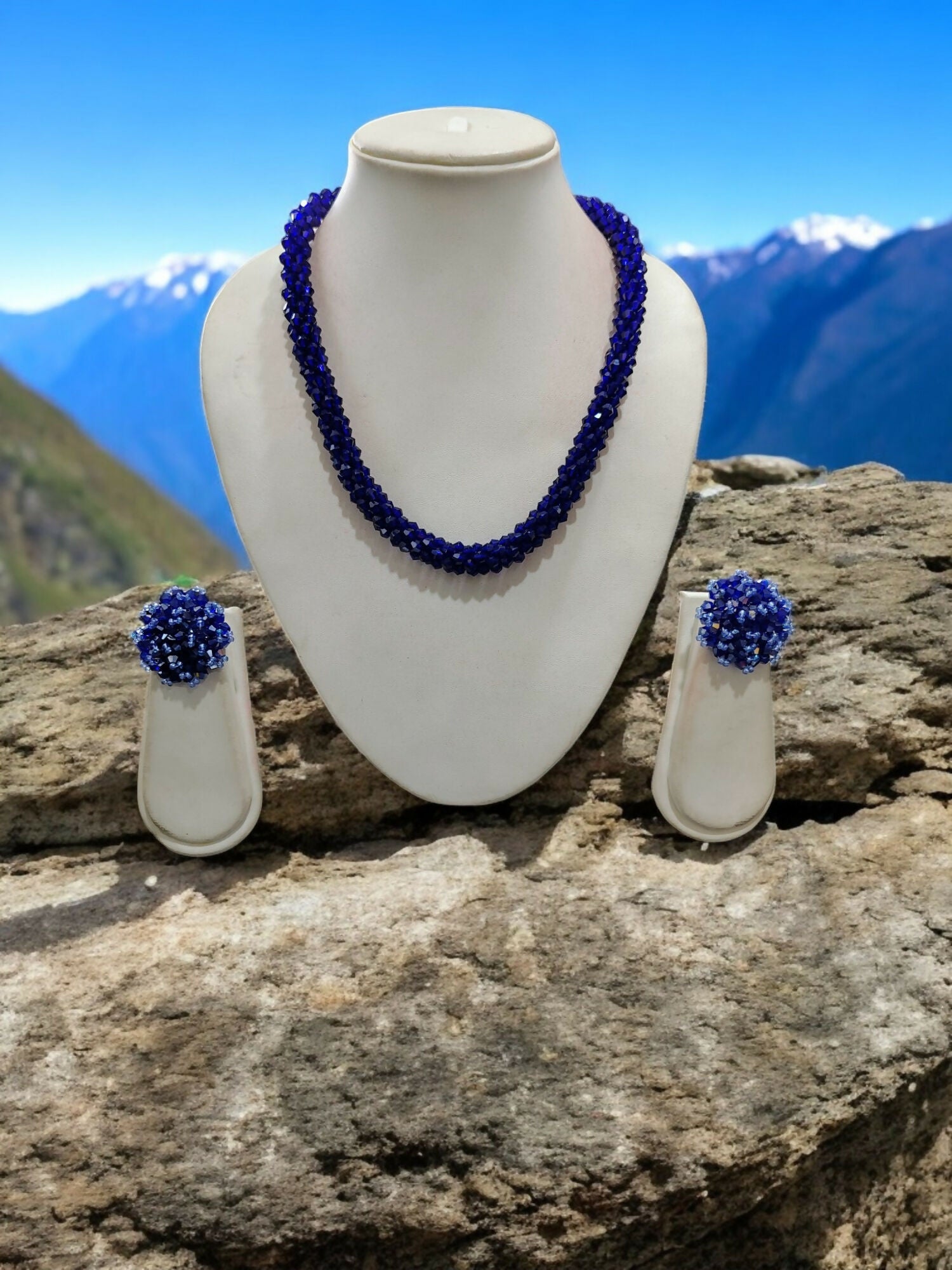 Inhanns Noor-E-Jalwa – Handmade Crystal Bead Necklace / Necklace With Earrings -Adjustable - Blue - Distacart