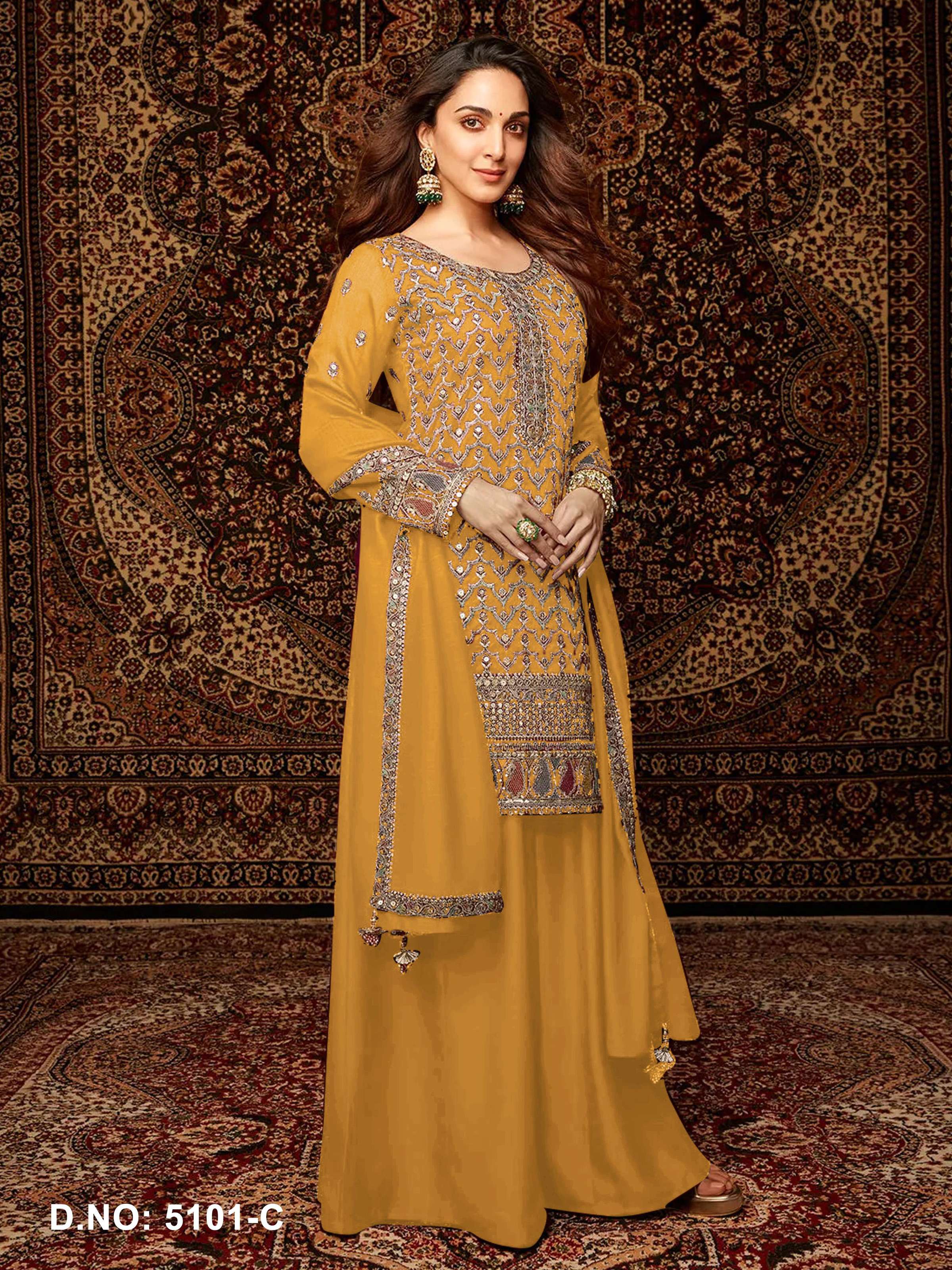 Anaita Yellow Premium Embroidered Chiffon Salwar Suit - Distacart