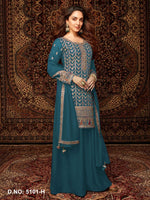Thumbnail for Anaita Teal Premium Embroidered Chiffon Salwar Suit - Distacart