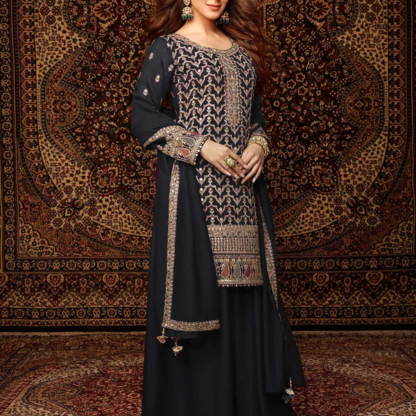 Anaita Black Premium Embroidered Chiffon Salwar Suit - Distacart