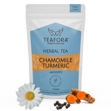 TEAFORA Chamomile Turmeric Herbal Tea | Calming and Relaxing | Chamomile, Turmeric, Black Pepper | Stress Buster | CAFFEINE-FREE | 100% NATURAL - Dista