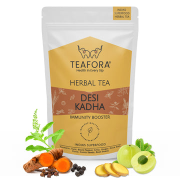 TEAFORA Desi Kadha | Immunity Booster Herbal Tea | Indian Superfoods Turmeric, Amla, Tulsi, Ginger & Rock Salt | Relaxing & Warming | 100% NATURAL - Dista