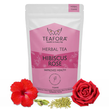 TEAFORA Hibiscus Rose Herbal Tea | CAFFEINE-FREE | 100% NATURAL | Hibiscus, Rose, Chamomile, Blue Cornflower, Fennel, Licorice | Brew Hot or as Iced Tea - Dista