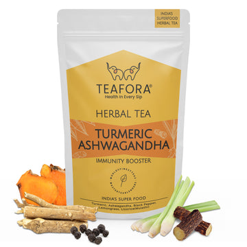 TEAFORA Turmeric Ashwagandha Herbal Tea | CAFFEINE-FREE | Indian Superfoods Blended with Black Pepper & Licorice | Supports Immunity | 100% NATURAL INGREDIENTS - Dista