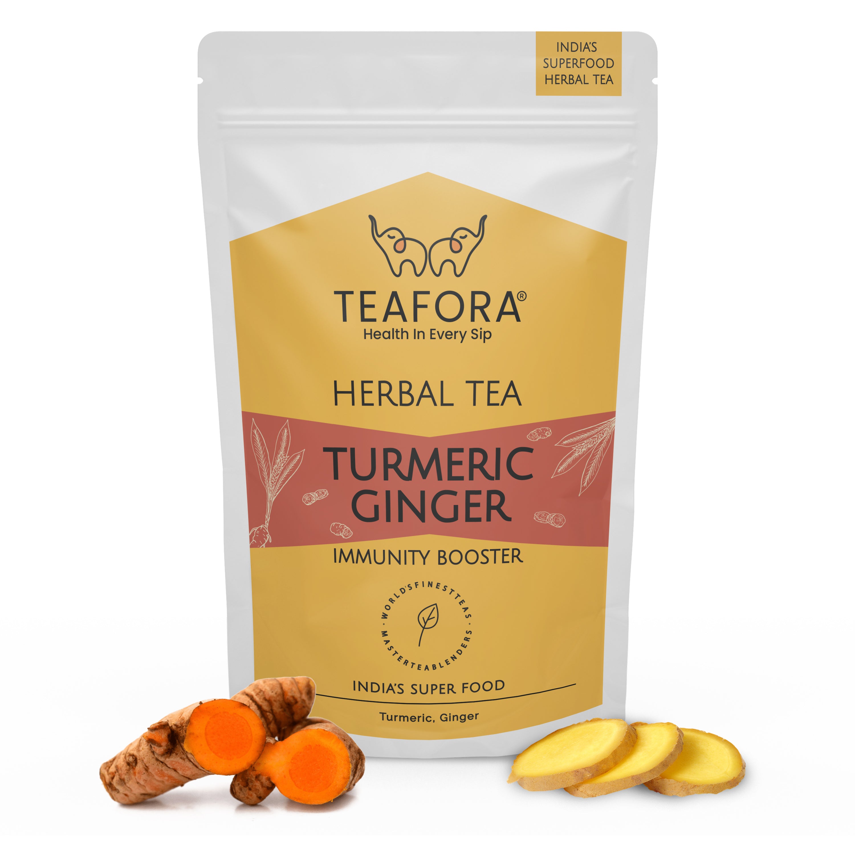 TEAFORA Turmeric Ginger Herbal Tea | Indian Superfoods | Aids Digestion & Supports Immunity | Stress Relief Tea | 100% NATURAL INGREDIENTS - Dista