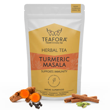 TEAFORA Turmeric Masala Herbal Tea | CAFFEINE-FREE | 100% NATURAL | Immunity Support Tea | Turmeric, Cinnamon, Cardamom, Black Pepper, Lemongrass - Dista
