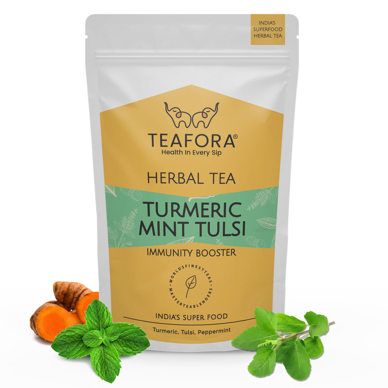 TEAFORA Turmeric Mint Tulsi Herbal Tea | Indian Superfoods | Blend of Turmeric, Tulsi & Peppermint | Immune Support | 100% NATURAL INGREDIENTS - Dista