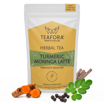 TEAFORA Turmeric Moringa Latte | Blend of Indian Superfoods Turmeric, Moringa, Licorice & Black Pepper | Supports Immunity | 100% NATURAL INGREDIENTS - Dista