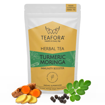TEAFORA Turmeric Moringa Herbal Tea | Blend of Indian Superfoods Turmeric, Moringa, Ginger & Black Pepper | Supports Immunity | 100% NATURAL INGREDIENTS - Dista