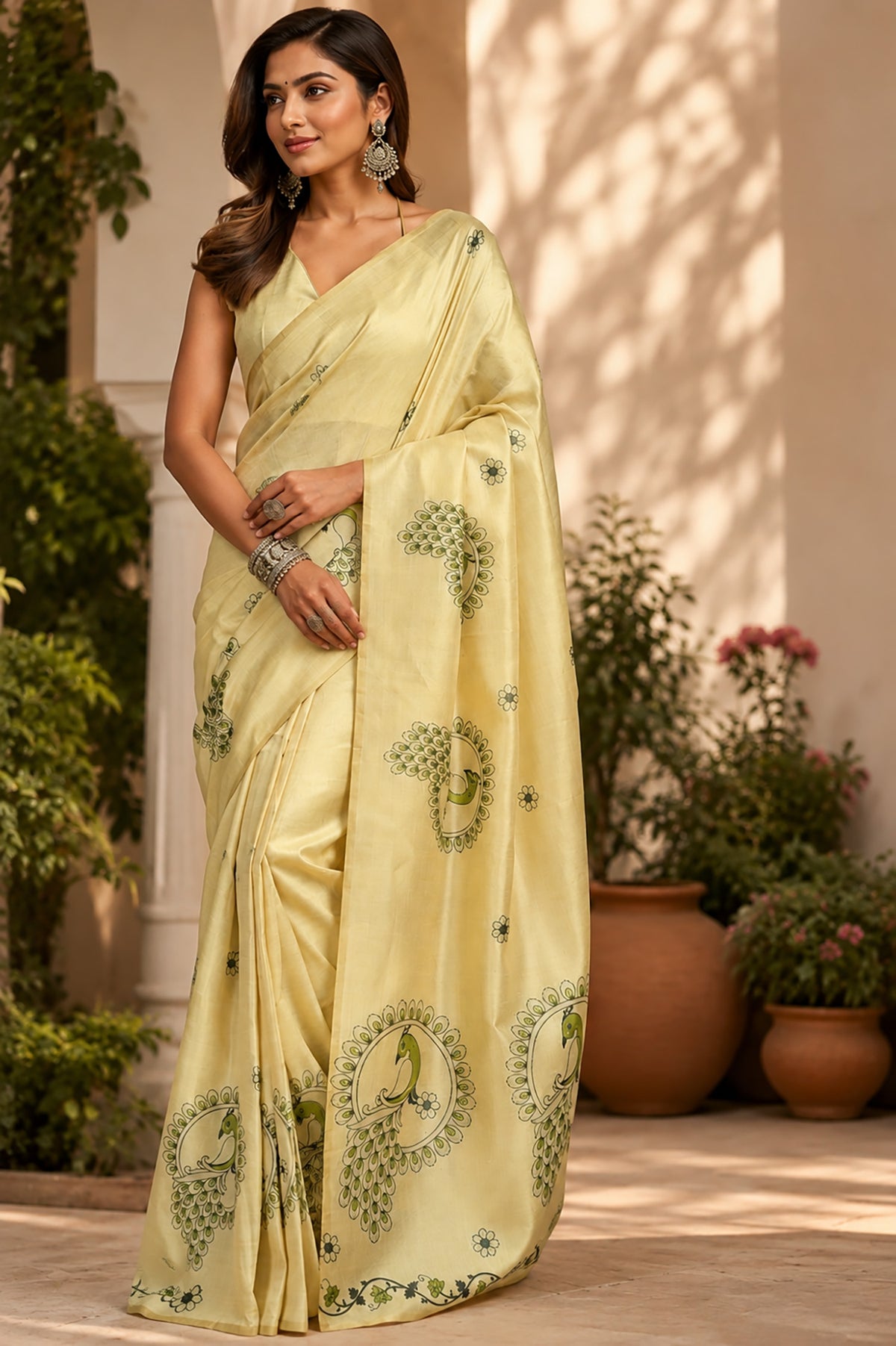Elora Multicolor Chanderi Cotton Checked Printed Ready To Wear Saree