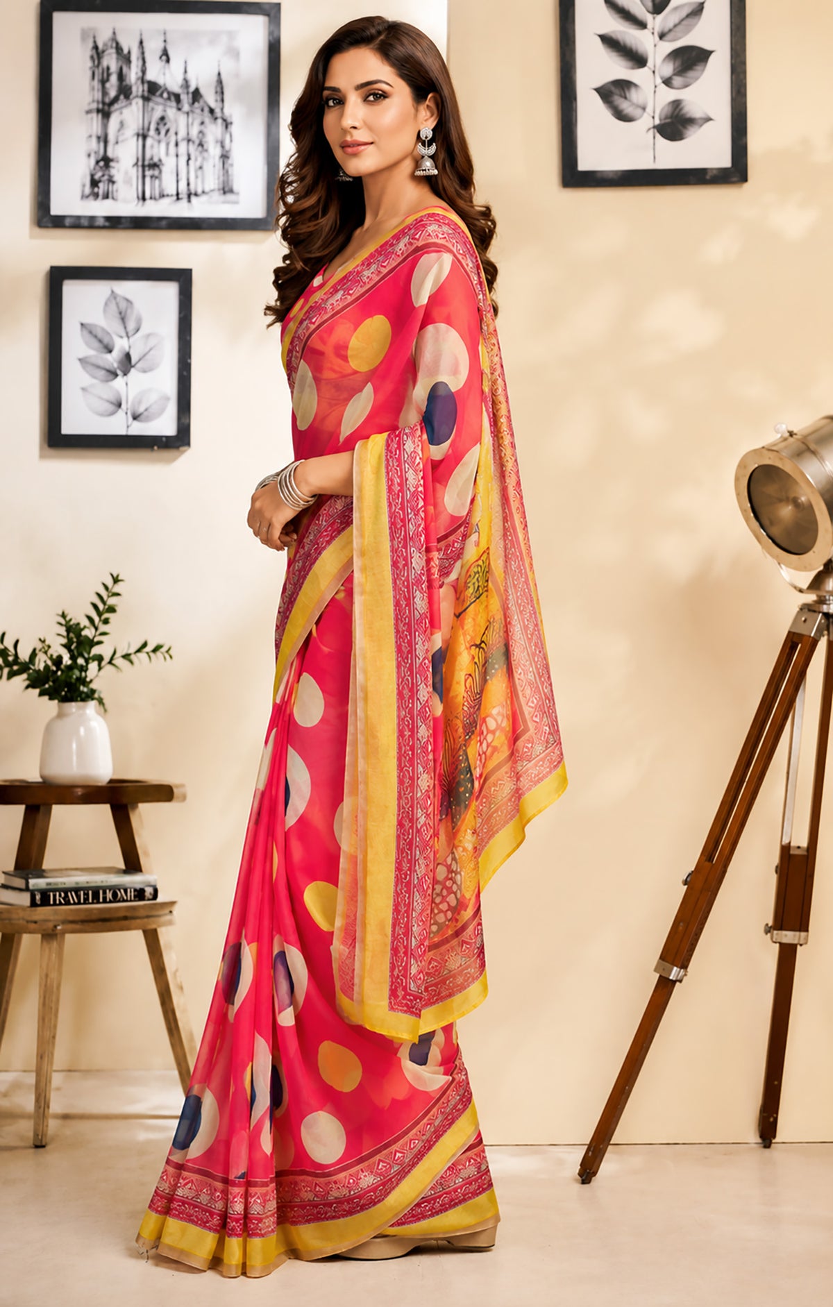 Elora Multicolor Chanderi Cotton Checked Printed Ready To Wear Saree