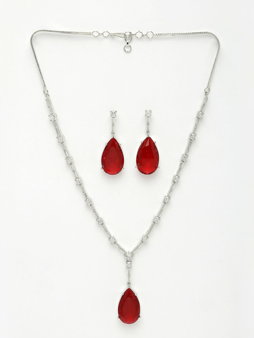 NVR Women's Silver-Plated Red Artificial Stones Studded Handcrafted Jewellery Set - Distacart
