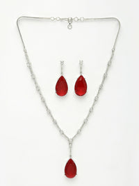 Thumbnail for NVR Women's Silver-Plated Red Artificial Stones Studded Handcrafted Jewellery Set - Distacart