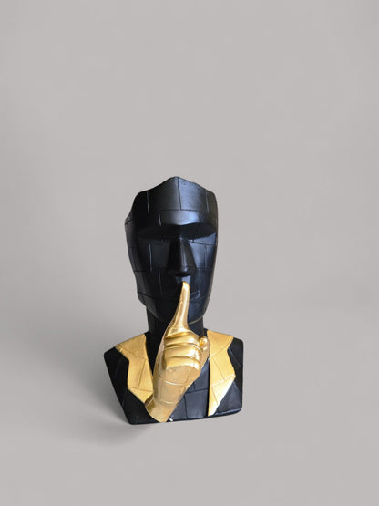 Sun Mun Decors Gold & Black Polyresin Premium Silence Face