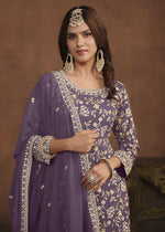 Thumbnail for Faux Georgette Purple Embroidered Festive Salwar Suit - Emponline - Distacart
