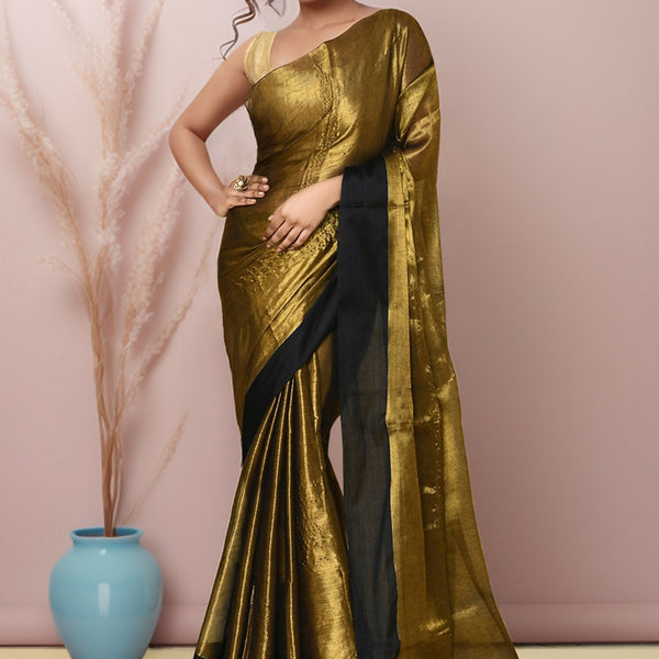 Joban Fashion Gold Black Tissue Saree